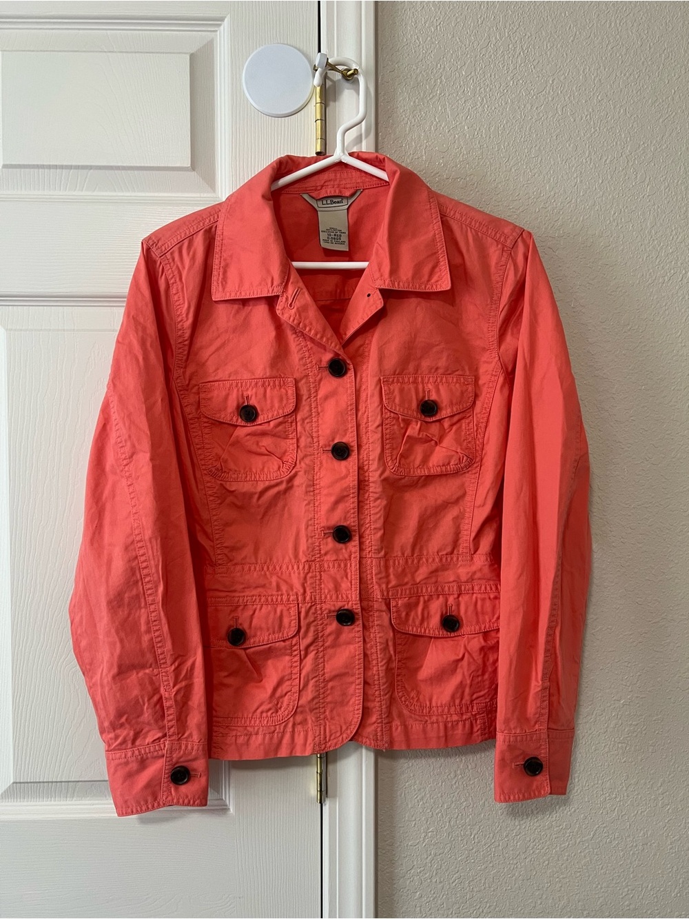 L.L.Bean Women’s Coral Utility Field Jacket Cotton Safari Cargo Size 10 008G5